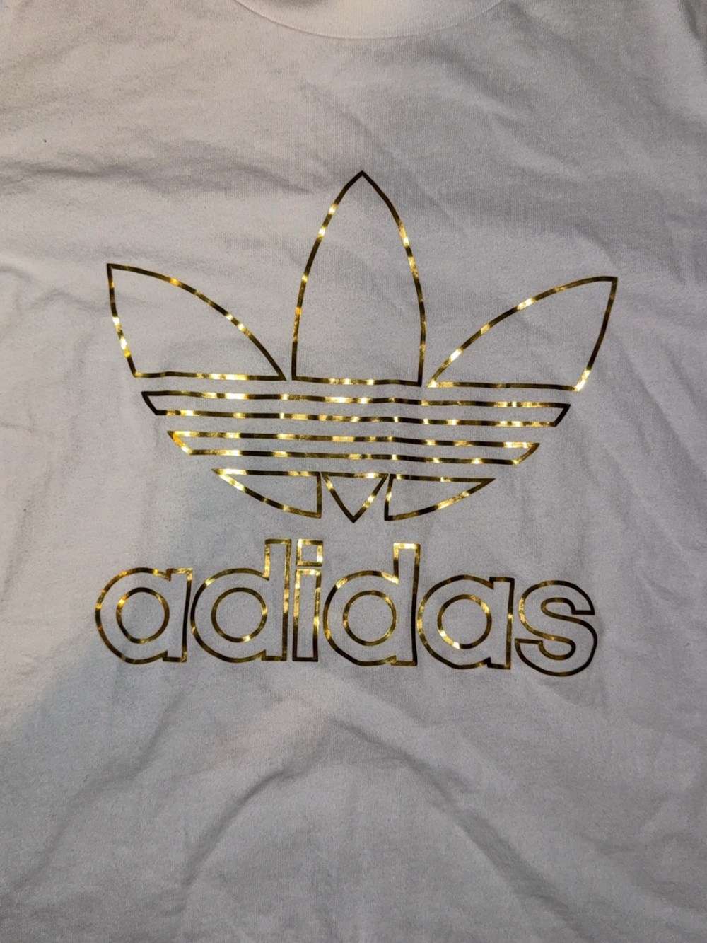adidas White Tee with Gold Foil Trefoil - Picture 2 of 2